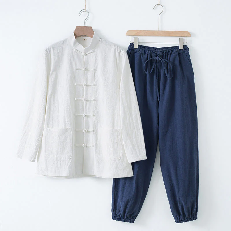 Buddha Stones Meditazione Rana-Bottone Tang Camicia Manica Lunga Pantaloni Uomo Completo - Image 22