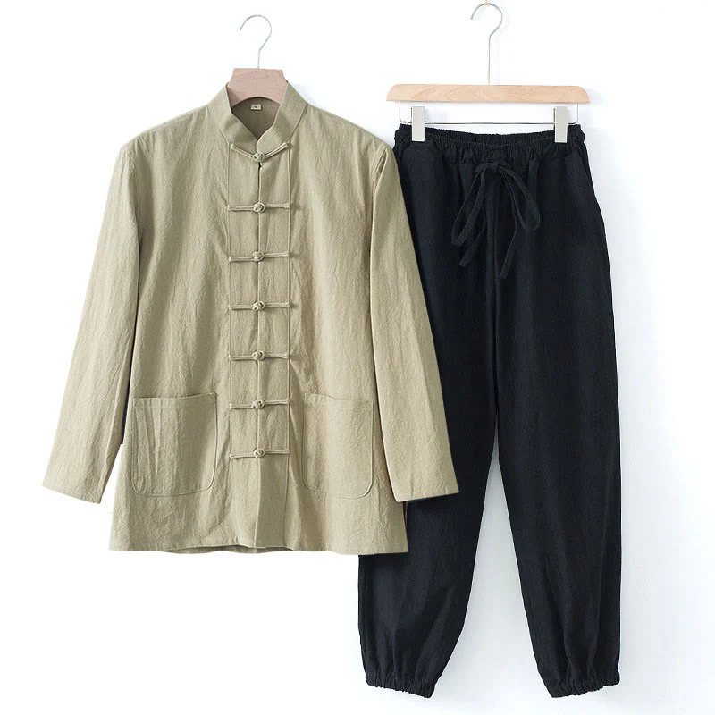 Buddha Stones Meditazione Rana-Bottone Tang Camicia Manica Lunga Pantaloni Uomo Completo - Image 23