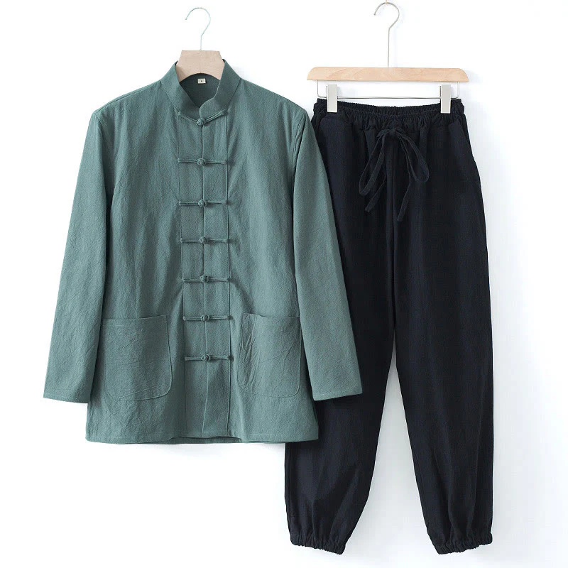 Buddha Stones Meditazione Rana-Bottone Tang Camicia Manica Lunga Pantaloni Uomo Completo - Image 25