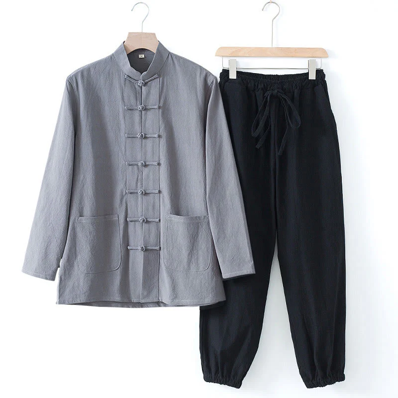 Buddha Stones Meditazione Rana-Bottone Tang Camicia Manica Lunga Pantaloni Uomo Completo - Image 28