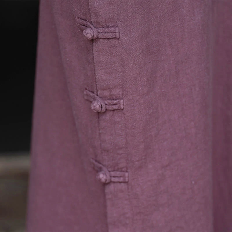 Buddha Stones midi in lino e cotone con maniche lunghe e tasche, motivo cinese a rana, motivo Buddha Stones Fall - Image 16