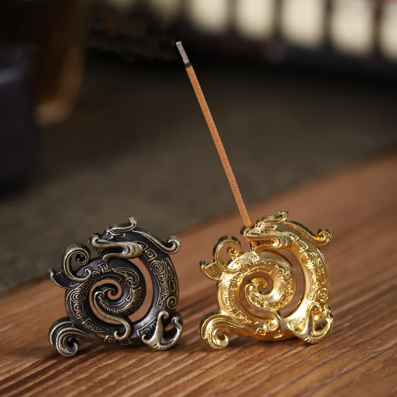 Buddha Stones Mini Auspicious Dragon Pattern Meditazione in lega di zinco Piccolo bruciatore di incenso - Image 2
