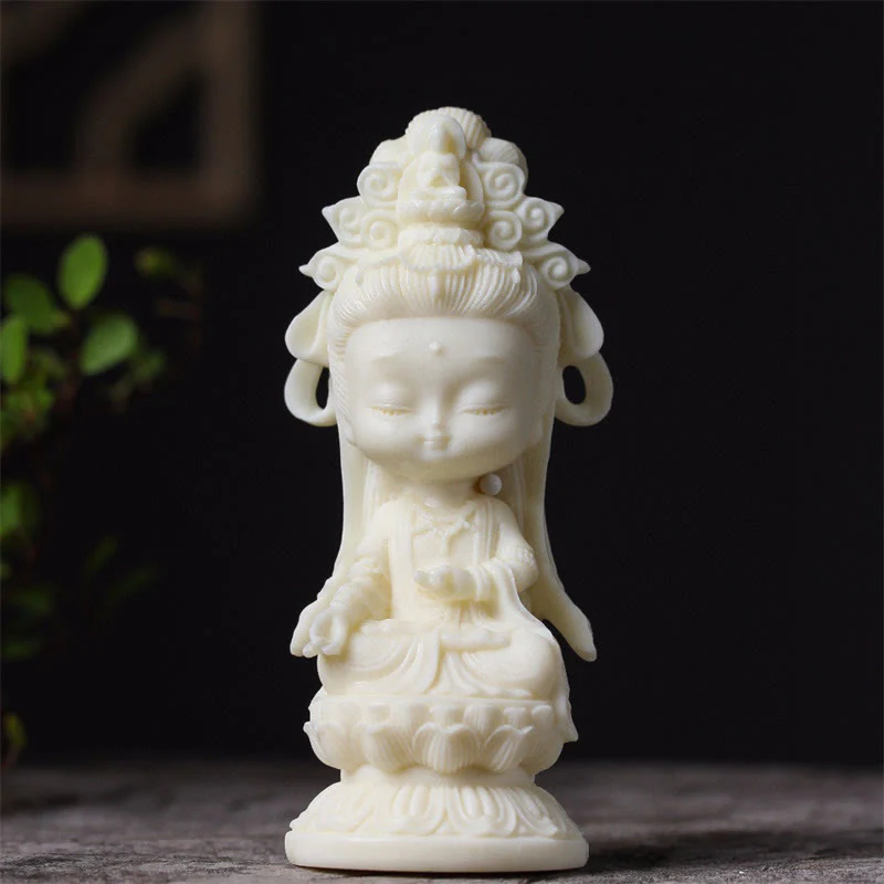 Buddha Stones Mini Avorio Frutta Kwan Yin Avalokitesvara Loto Ricchezza Decorazione Scrivania - Image 3