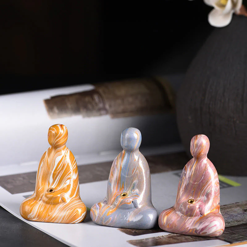 Buddha Stones Mini Buddha senza forma Legno di ebano laccato Artigianato Porta incenso Decorazione della pace