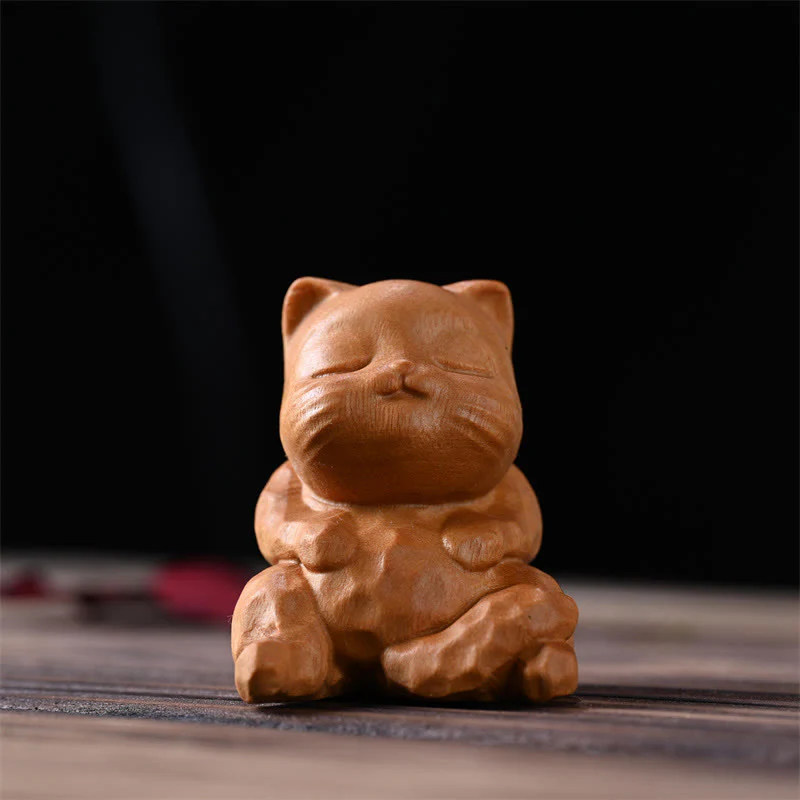 Buddha Stones Mini Carino Gatto Seduto Sandalo Protezione Decorazione per la Casa - Image 2