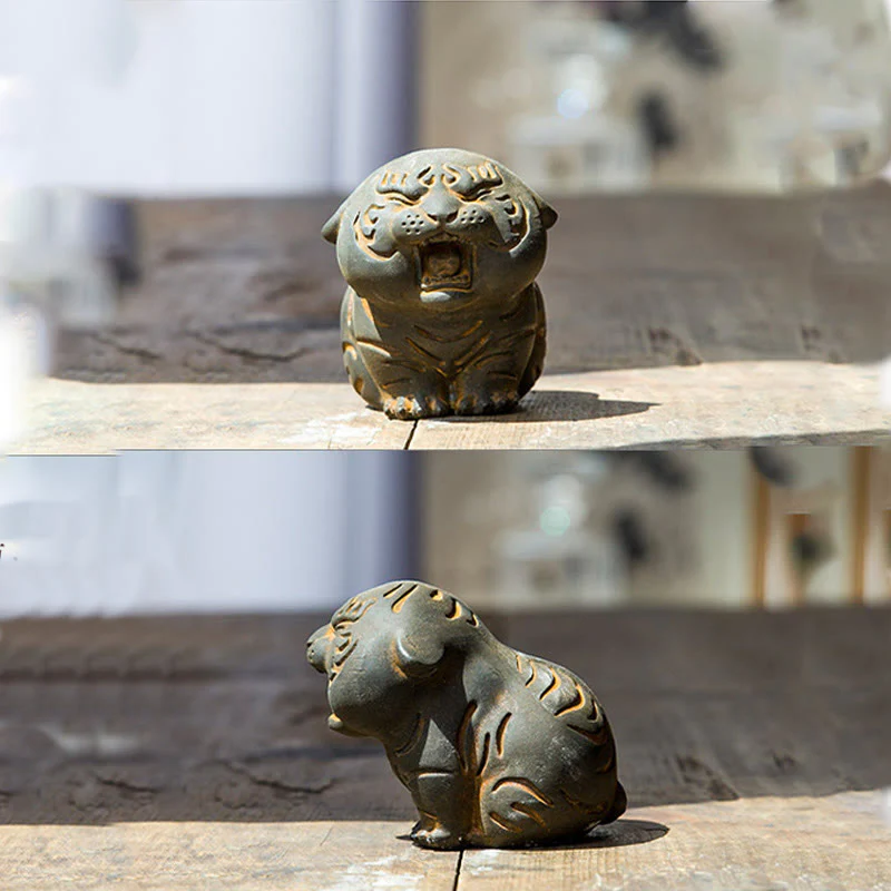 Buddha Stones Mini Carino Tigre Ferro Polvere Ruggine Statua Resina Decorazione Casa - Image 17