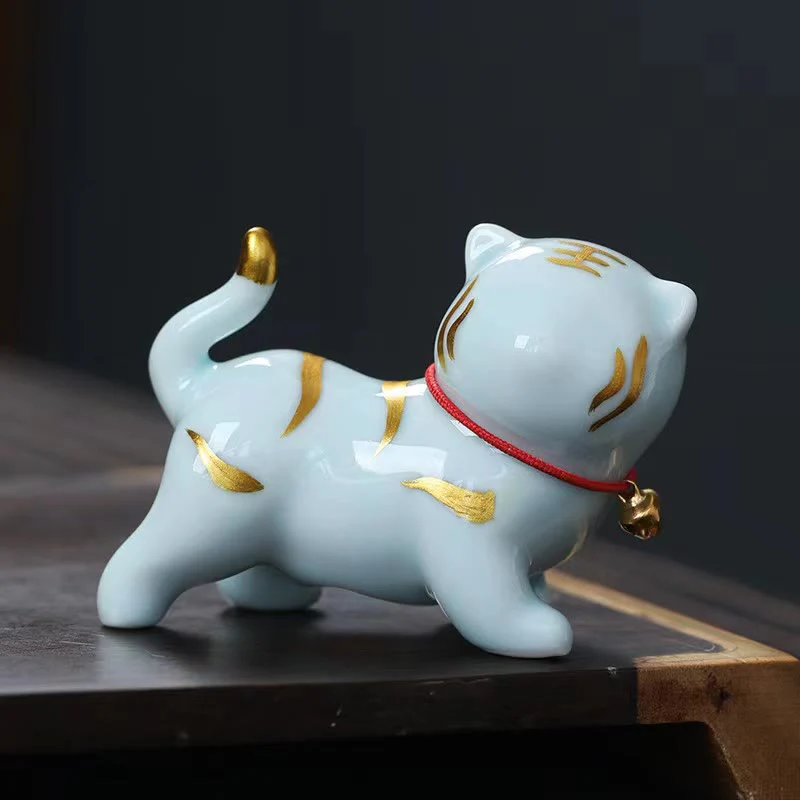 Buddha Stones Mini Carino Tigre Tea Pet Ceramica Casa Scrivania Figurina Decorazione - Image 5