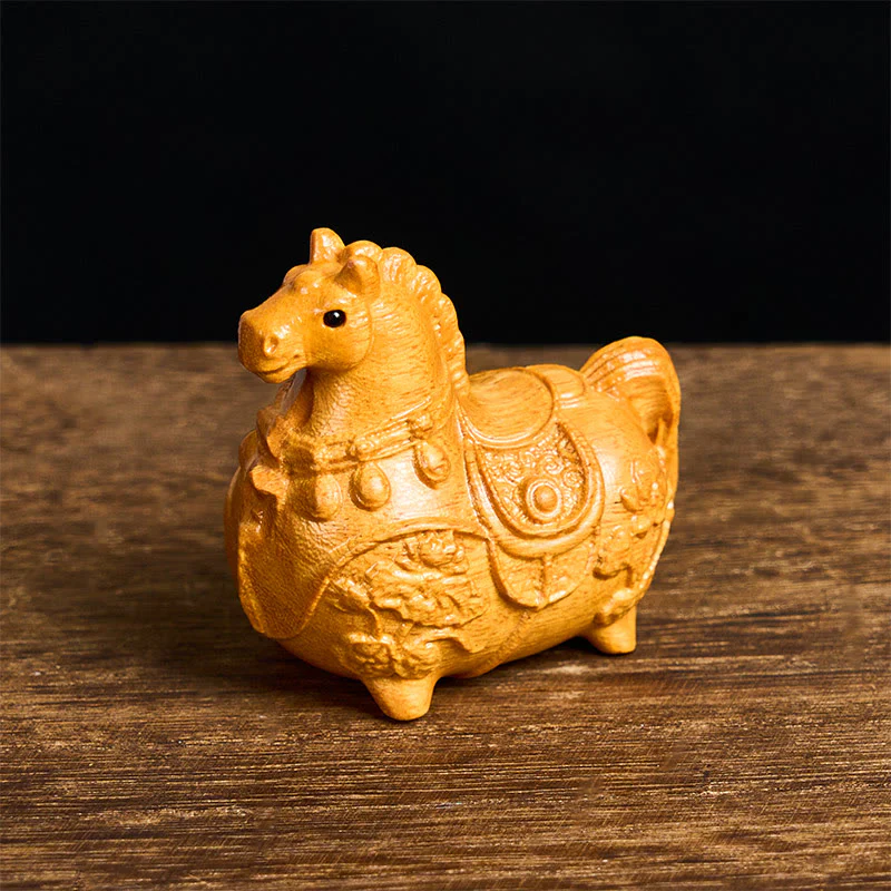 Buddha Stones Mini decorazione Anno del Cavallo Loto Ebano Tiglio Legno Sandalo Verde 5,5*5*3,2cm