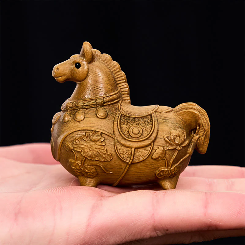 Buddha Stones Mini decorazione Anno del Cavallo Loto Ebano Tiglio Legno Sandalo Verde 5,5*5*3,2cm - Image 17