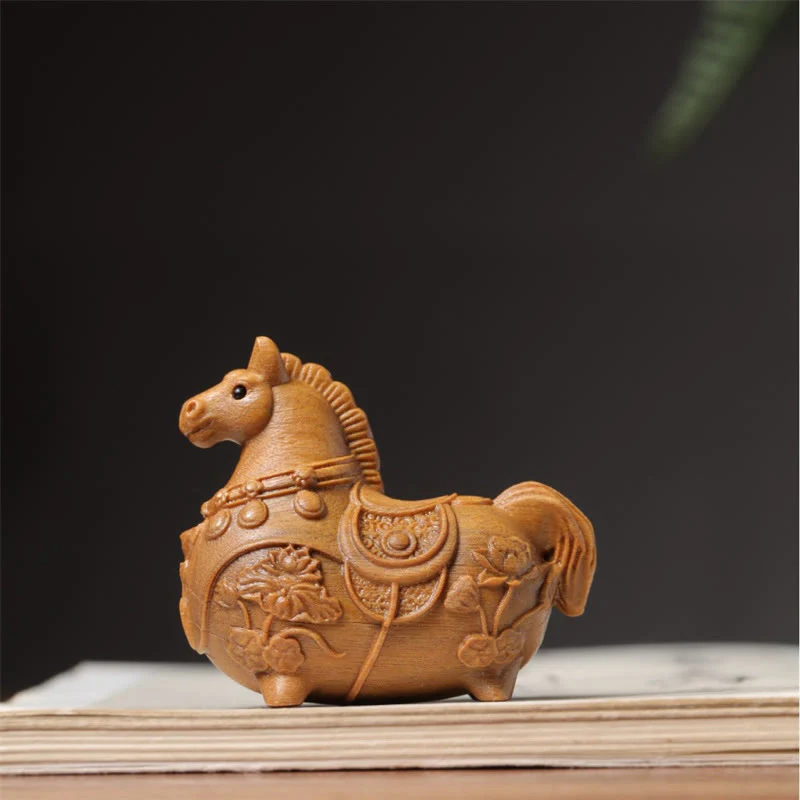 Buddha Stones Mini decorazione Anno del Cavallo Loto Ebano Tiglio Legno Sandalo Verde 5,5*5*3,2cm - Image 21