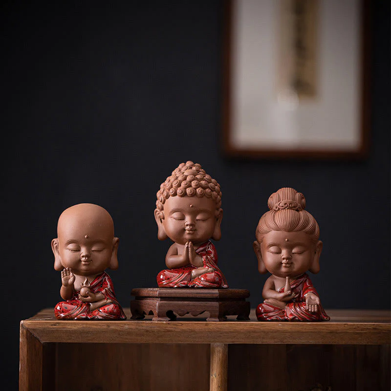 Buddha Stones Mini Gautama Buddha Sakyamuni Kwan Yin Avalokitesvara Ksitigarbha Serenity Decorazione da scrivania in ceramica