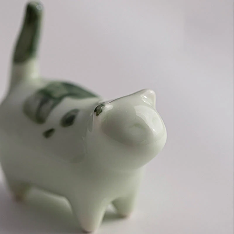 Buddha Stones Mini Lucky Cute Spotted Standing Cat Sleeping Kitten Ceramic Figurina Decorazione - Image 10