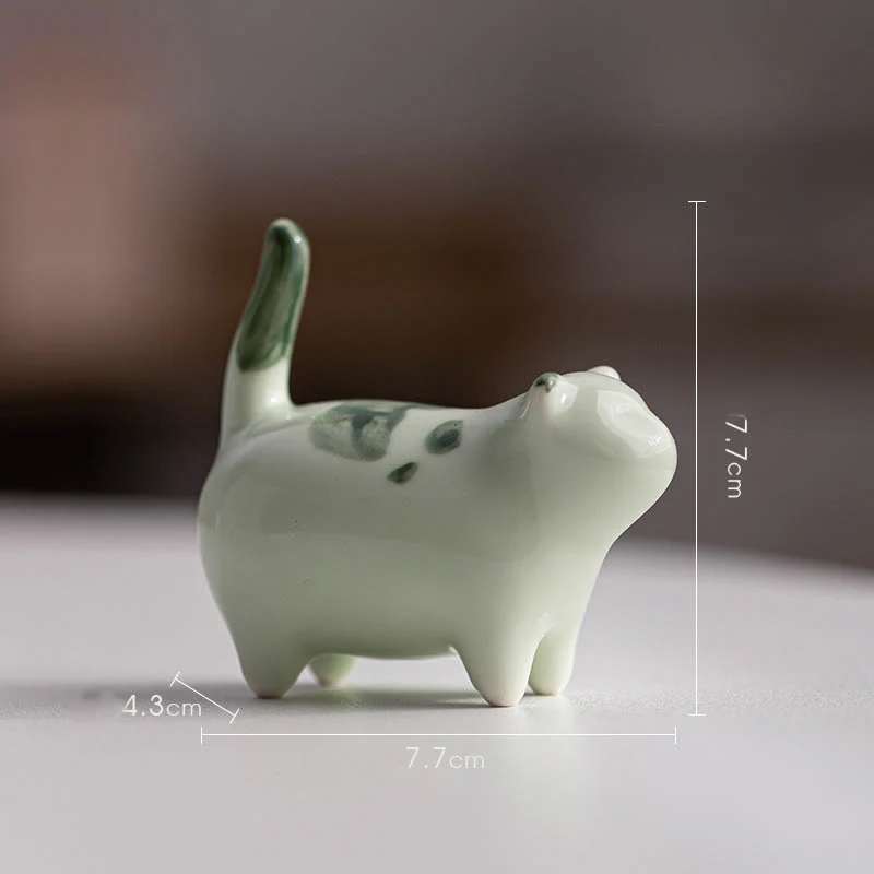 Buddha Stones Mini Lucky Cute Spotted Standing Cat Sleeping Kitten Ceramic Figurina Decorazione - Image 11