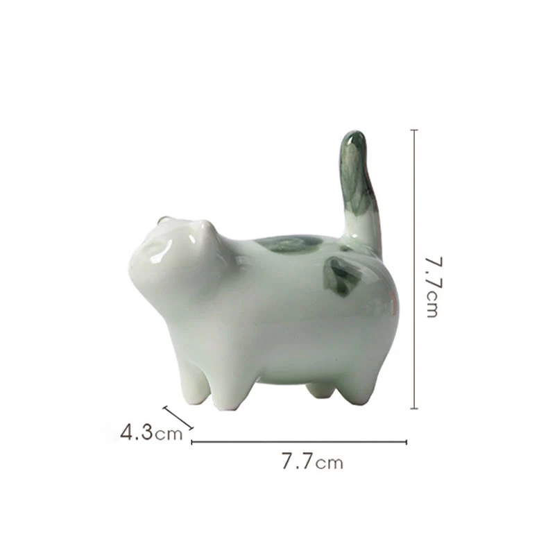 Buddha Stones Mini Lucky Cute Spotted Standing Cat Sleeping Kitten Ceramic Figurina Decorazione - Image 12