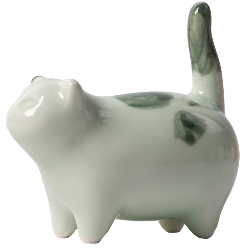 Buddha Stones Mini Lucky Cute Spotted Standing Cat Sleeping Kitten Ceramic Figurina Decorazione - Image 13