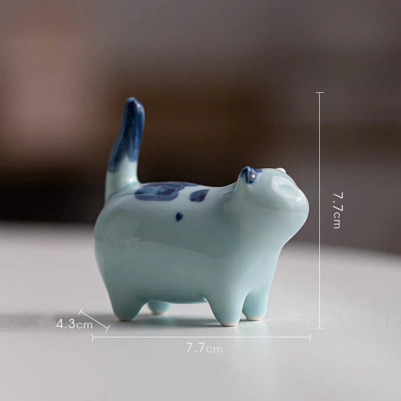 Buddha Stones Mini Lucky Cute Spotted Standing Cat Sleeping Kitten Ceramic Figurina Decorazione - Image 14