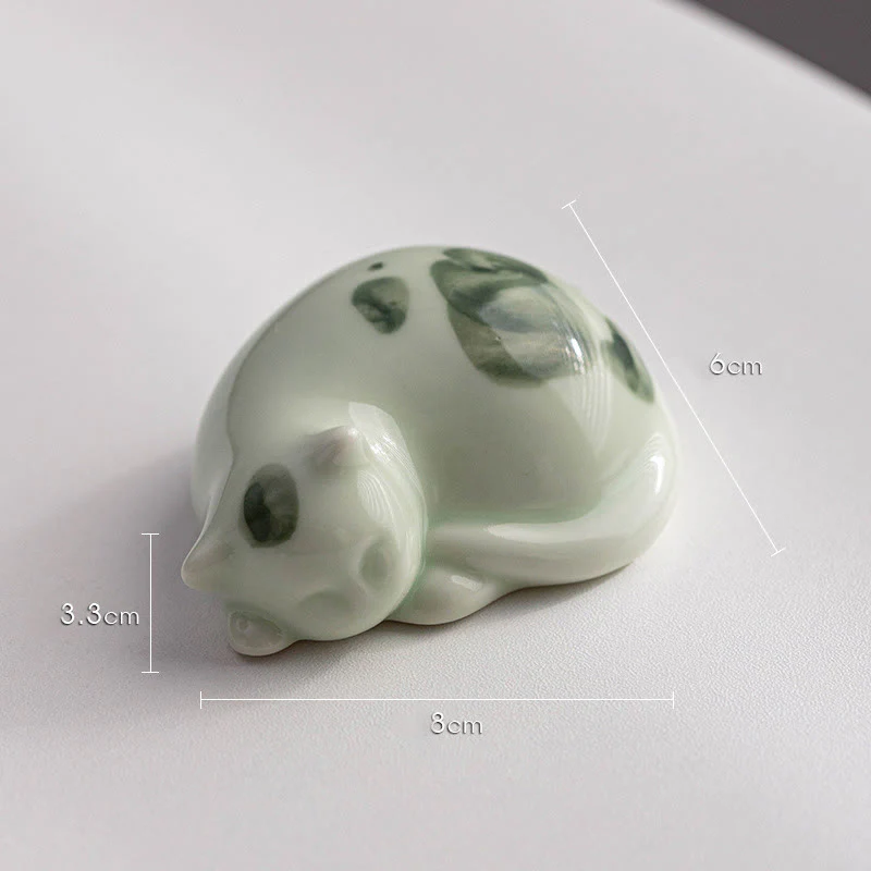 Buddha Stones Mini Lucky Cute Spotted Standing Cat Sleeping Kitten Ceramic Figurina Decorazione - Image 18