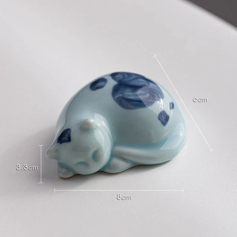 Buddha Stones Mini Lucky Cute Spotted Standing Cat Sleeping Kitten Ceramic Figurina Decorazione - Image 23