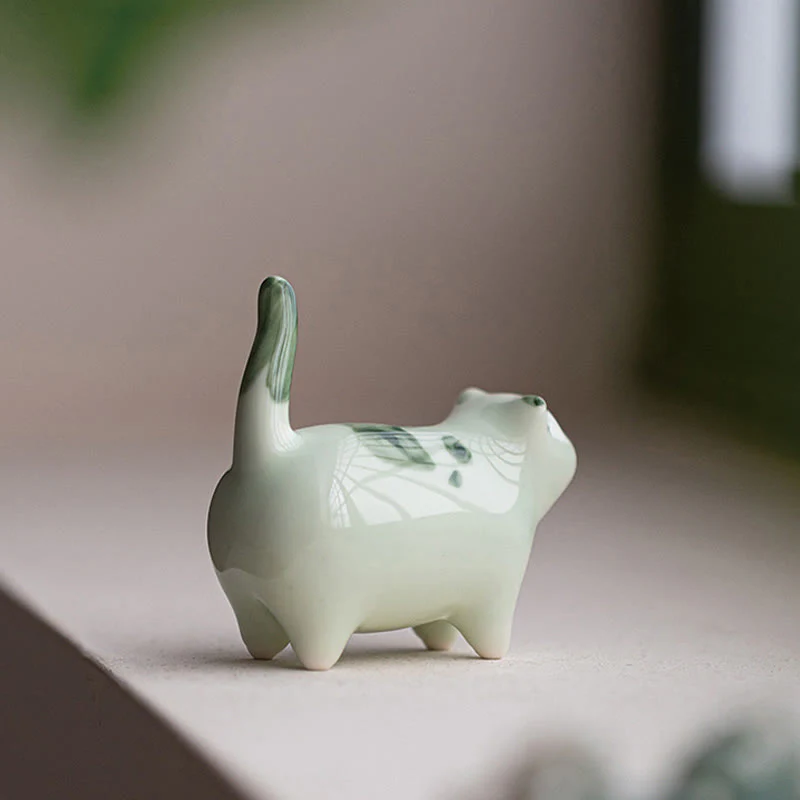 Buddha Stones Mini Lucky Cute Spotted Standing Cat Sleeping Kitten Ceramic Figurina Decorazione - Image 3