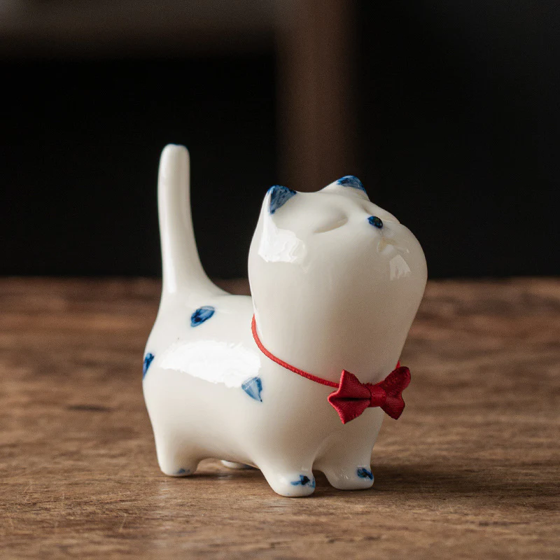 Buddha Stones Mini Lucky White Cat Kitten Tea Pet Ceramica Casa Scrivania Figurina Decorazione - Image 14