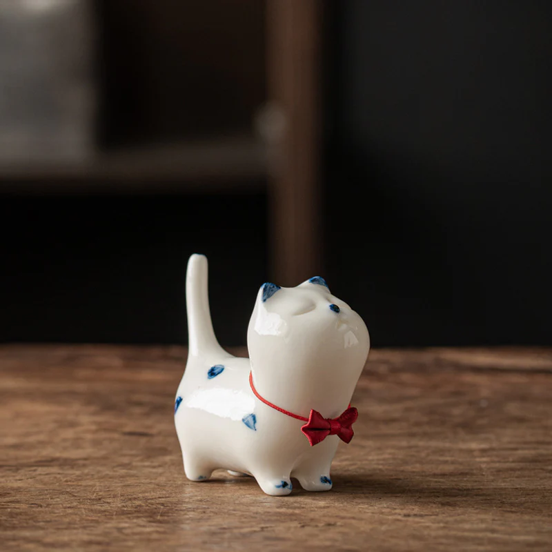 Buddha Stones Mini Lucky White Cat Kitten Tea Pet Ceramica Casa Scrivania Figurina Decorazione - Image 15