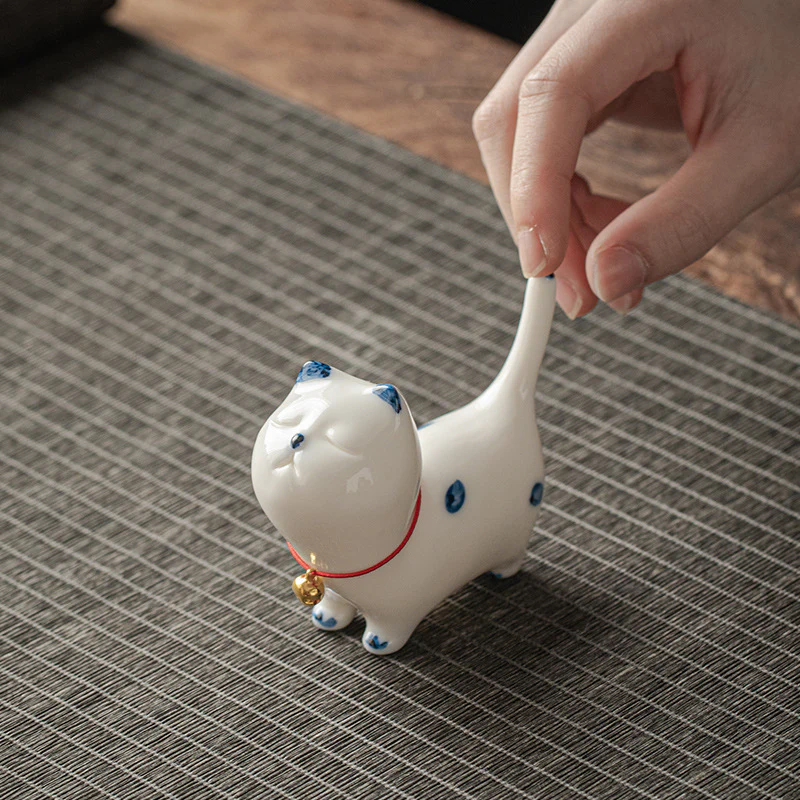 Buddha Stones Mini Lucky White Cat Kitten Tea Pet Ceramica Casa Scrivania Figurina Decorazione - Image 4