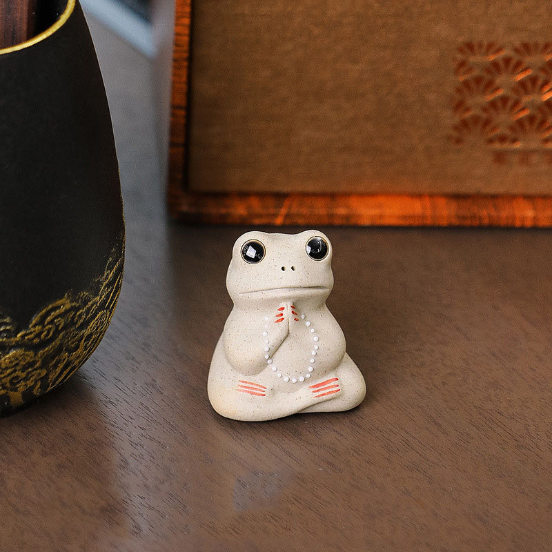 Buddha Stones Mini Piccola Rana in preghiera Ceramica Ricchezza Prosperità Casa Tè Animale domestico Figurina Decorazione - Image 5