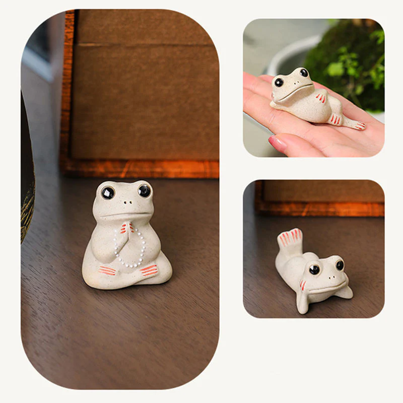 Buddha Stones Mini Piccola Rana in preghiera Ceramica Ricchezza Prosperità Casa Tè Animale domestico Figurina Decorazione - Image 7