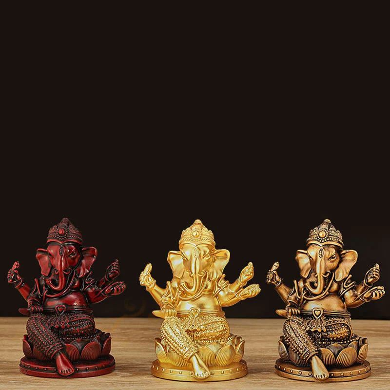 Buddha Stones Mini Piccolo Ganesh Ganpati Elefante Meditazione Statua Riflessione Casa Resina Decorazione - Image 2