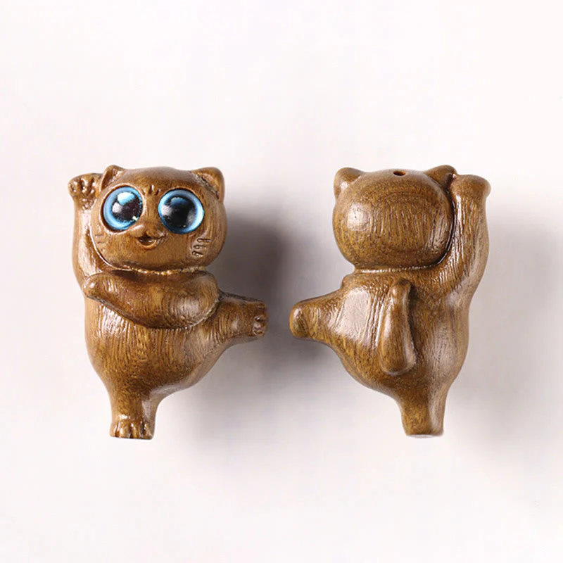Buddha Stones Mini Sandalo Verde Gatto Danzante Inciso Decorazioni per Scrivania Positive - Image 10