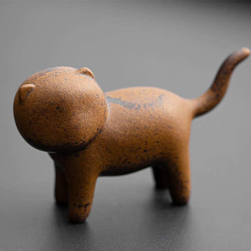 Buddha Stones Mini Standing Cat Feng Shui Rana Rospo Tè Animale Domestico Ceramica Casa Scrivania Figurina Decorazione - Image 2