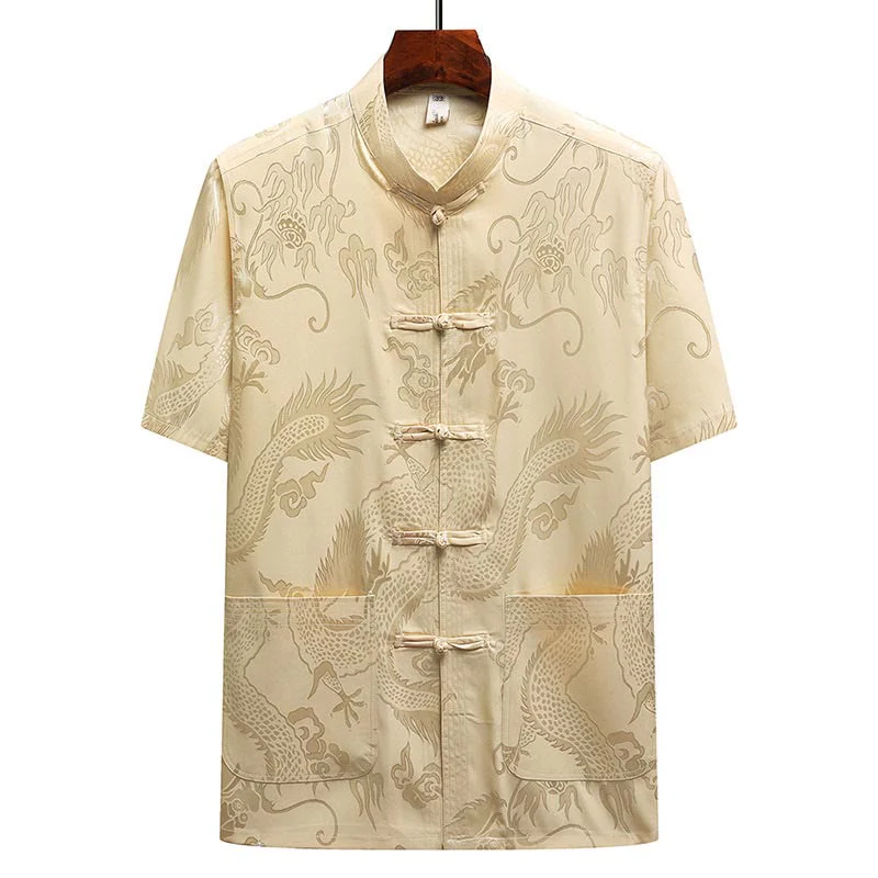 Buddha Stones Modello di drago Abito Tang Hanfu Uniforme tradizionale Maniche corte Pantaloni Abbigliamento Set da uomo - Image 15