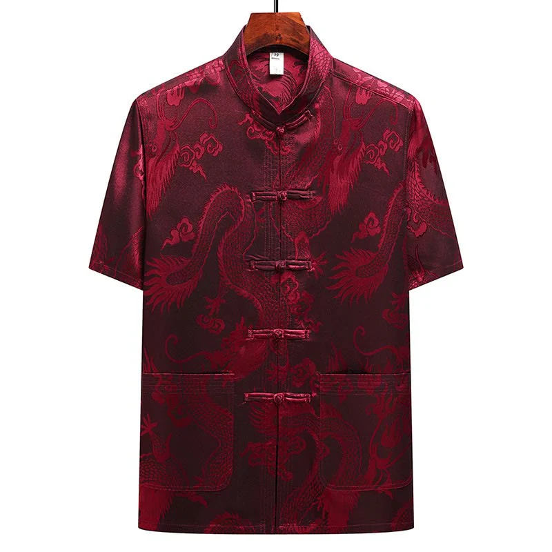 Buddha Stones Modello di drago Abito Tang Hanfu Uniforme tradizionale Maniche corte Pantaloni Abbigliamento Set da uomo - Image 21