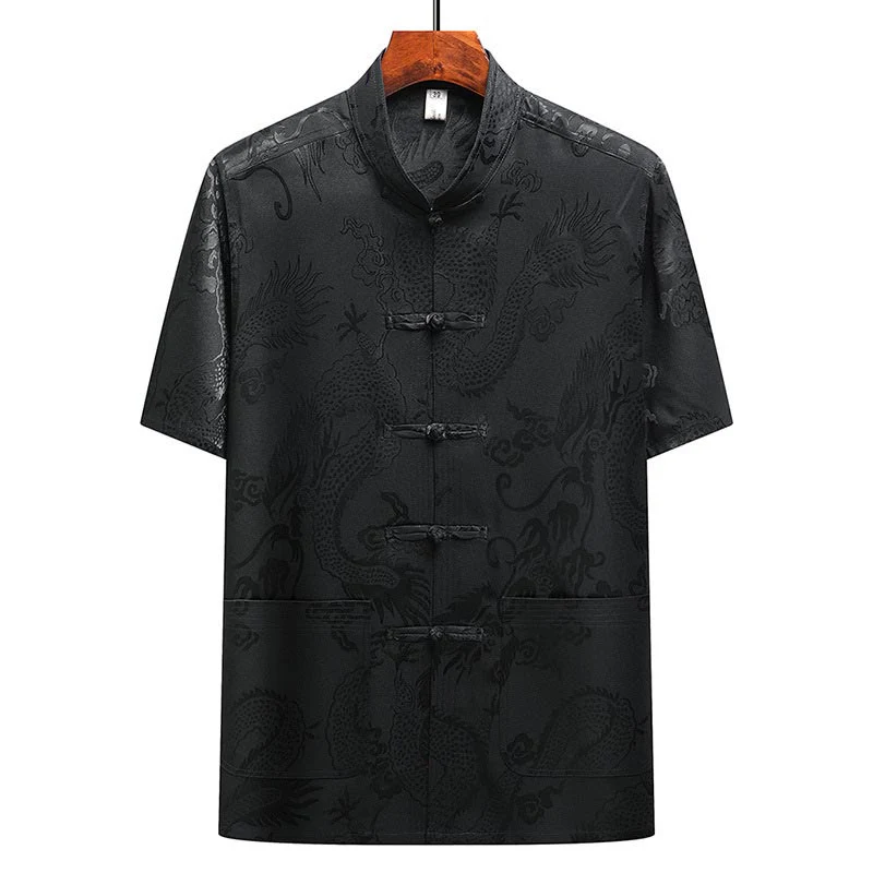 Buddha Stones Modello di drago Abito Tang Hanfu Uniforme tradizionale Maniche corte Pantaloni Abbigliamento Set da uomo - Image 27