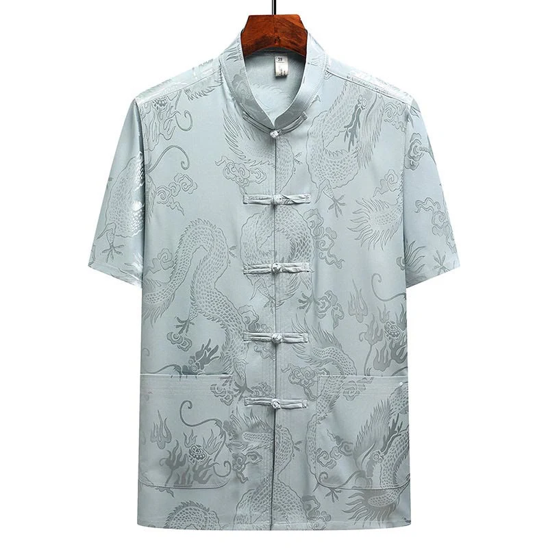 Buddha Stones Modello di drago Abito Tang Hanfu Uniforme tradizionale Maniche corte Pantaloni Abbigliamento Set da uomo - Image 3