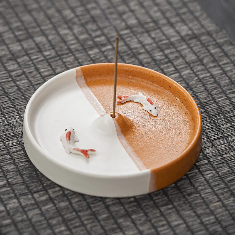 Buddha Stones Modello di pesce Koi Decorazione per bruciatore di incenso in ceramica con guarigione spirituale - Image 10