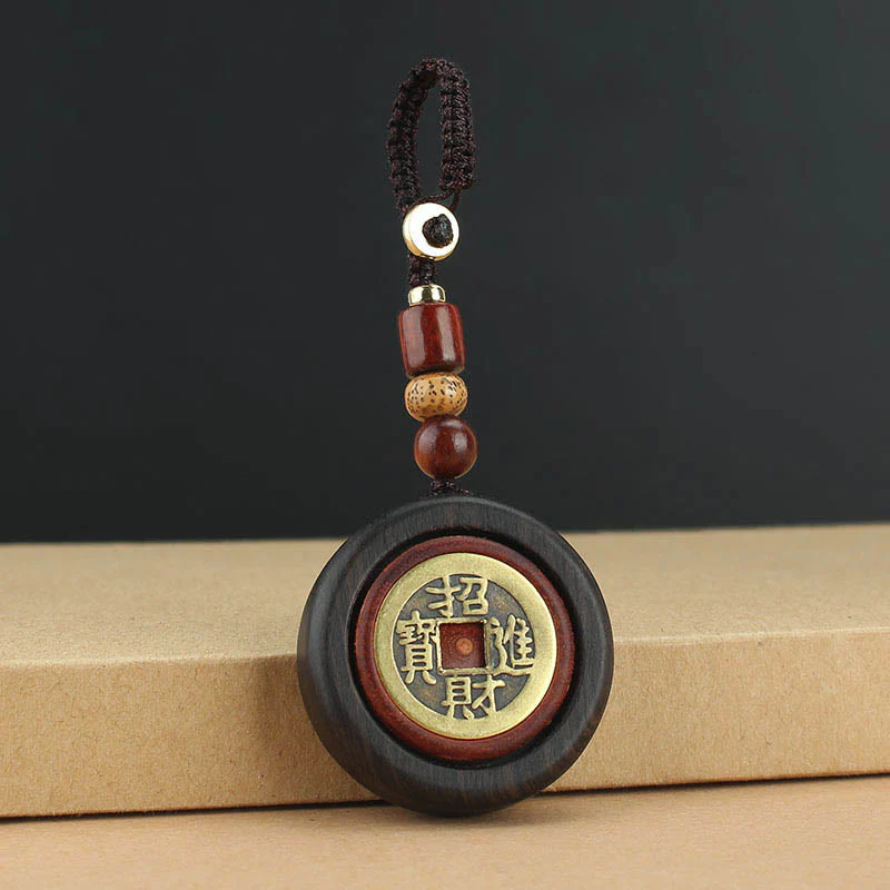 Buddha Stones Moneta di rame Attrae ricchezza Legno di ebano Sandalo rosso Fortuna Portachiavi Decorazione