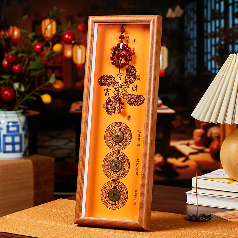 Buddha Stones, monete di rame, cinabro, attraggono fortuna, benedizione, cornice per foto, ornamento, arredamento per la casa