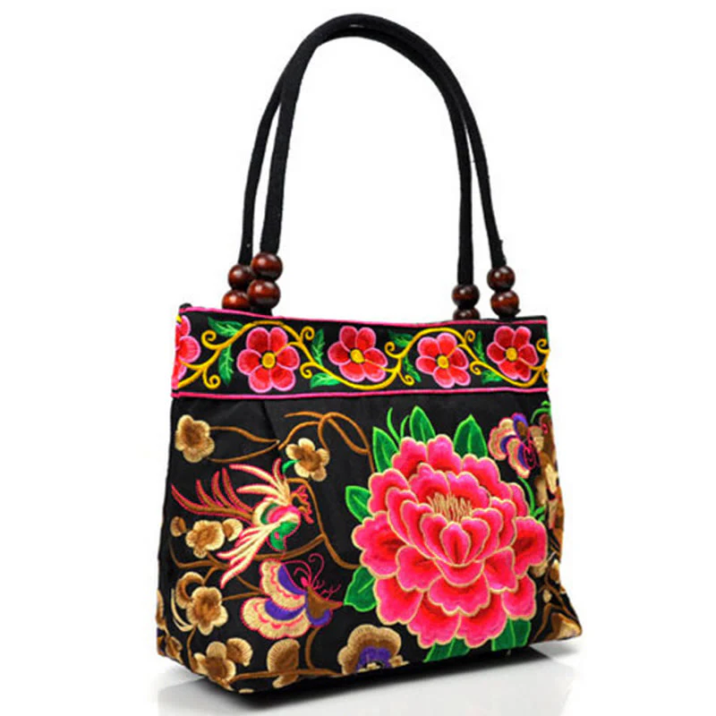 Buddha Stones Money Tree Peony Phoenix Apple Blossom Borsa a mano in tela di cotone con ricamo bifacciale - Image 15