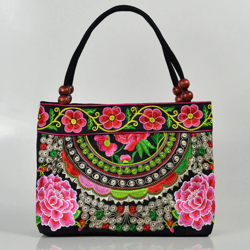 Buddha Stones Money Tree Peony Phoenix Apple Blossom Borsa a mano in tela di cotone con ricamo bifacciale - Image 2