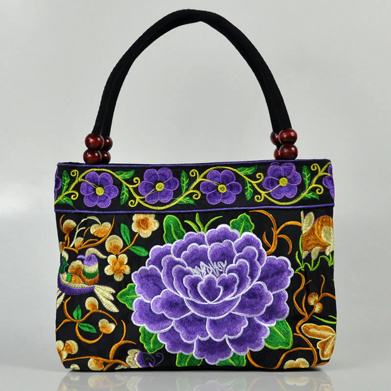 Buddha Stones Money Tree Peony Phoenix Apple Blossom Borsa a mano in tela di cotone con ricamo bifacciale - Image 23