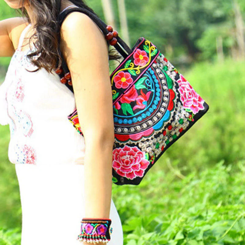 Buddha Stones Money Tree Peony Phoenix Apple Blossom Borsa a mano in tela di cotone con ricamo bifacciale - Image 5