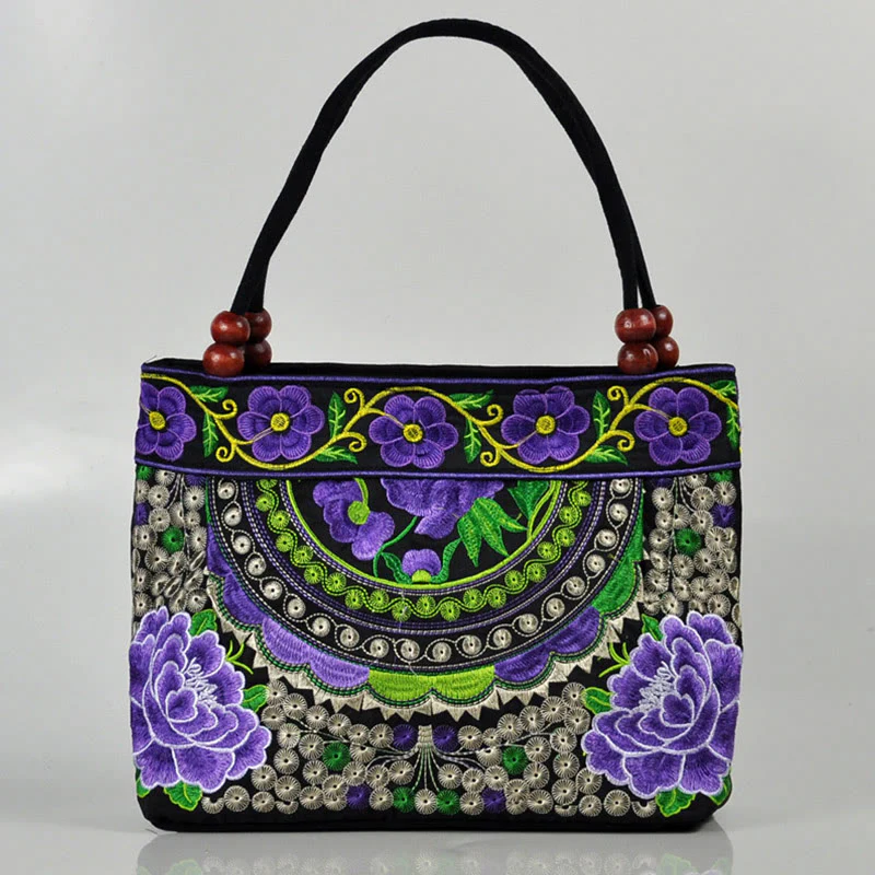 Buddha Stones Money Tree Peony Phoenix Apple Blossom Borsa a mano in tela di cotone con ricamo bifacciale - Image 7