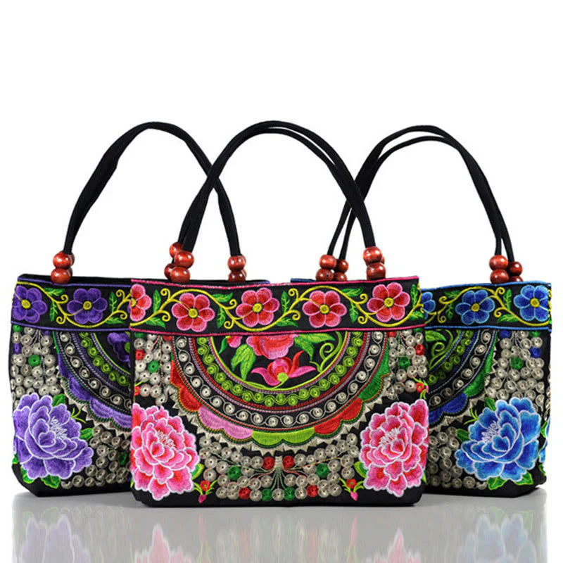 Buddha Stones Money Tree Peony Phoenix Apple Blossom Borsa a mano in tela di cotone con ricamo bifacciale - Image 8