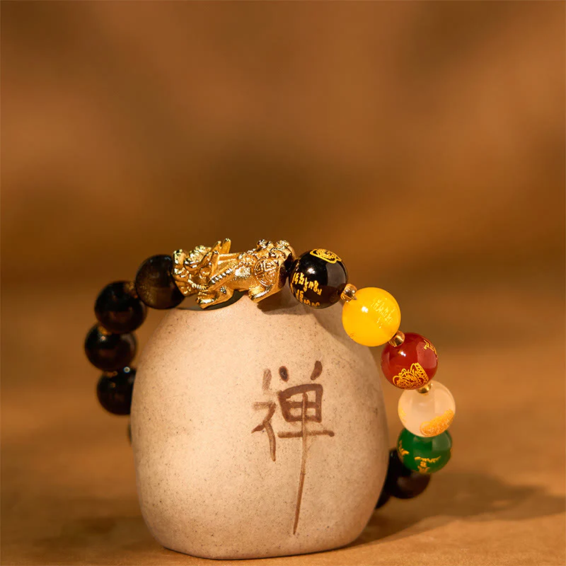 Buddha Stones Natural Gold Sheen Ossidiana PiXiu Cinque Direzioni Braccialetto di Protezione degli Dei della Ricchezza - Image 6