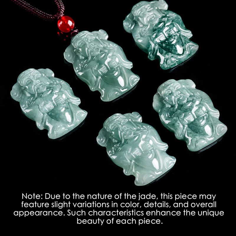 Buddha Stones Natural Green Jade Cinese Dio della Ricchezza Caishen Lingotto Abbondanza Collana Pendente - Image 5