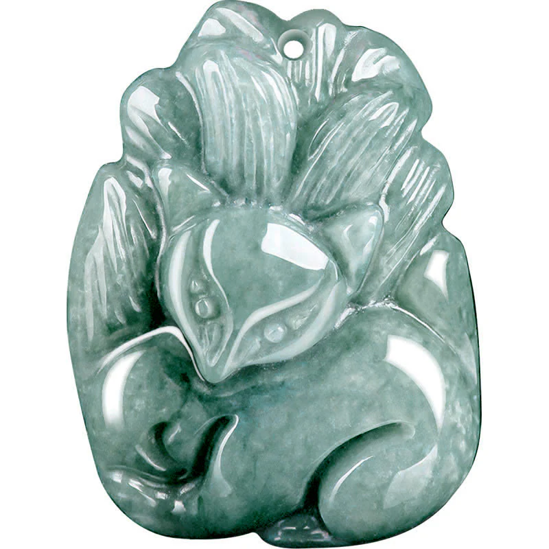 Buddha Stones Natural Green Jade Volpe a nove code Collana con ciondolo della prosperità incisa - Image 12
