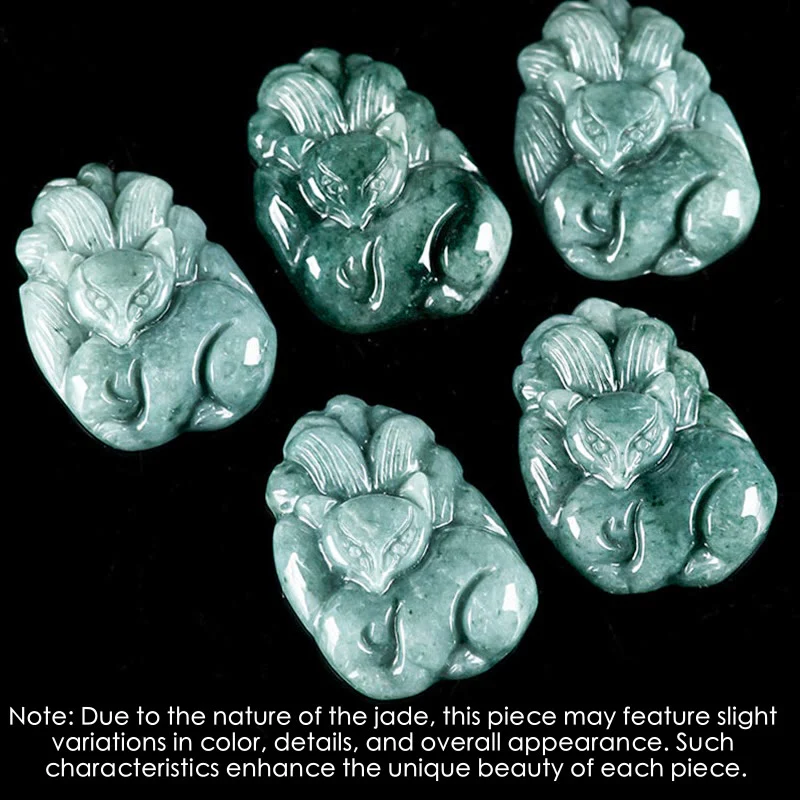 Buddha Stones Natural Green Jade Volpe a nove code Collana con ciondolo della prosperità incisa - Image 5
