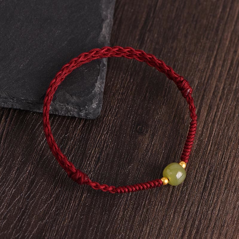 Buddha Stones Giada naturale Hetian Perline d'oro 999 Protezione Fortuna Bracciale intrecciato Cavigliera - Image 3