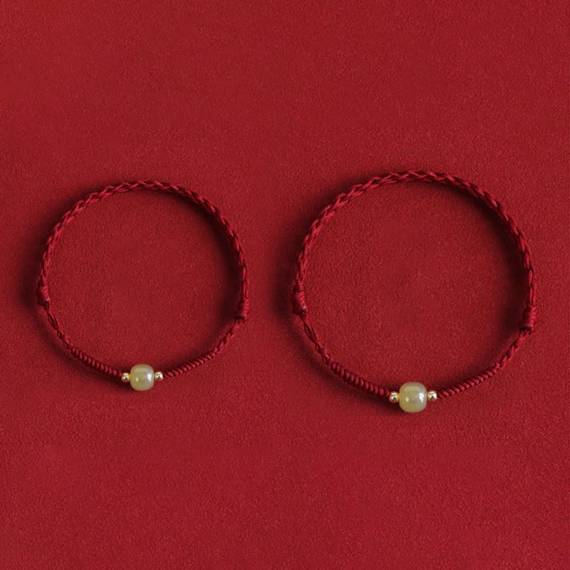 Buddha Stones Giada naturale Hetian Perline d'oro 999 Protezione Fortuna Bracciale intrecciato Cavigliera - Image 4